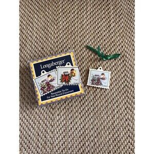 Longaberger Basket‎ Tie-On Mail Stamp Christmas Wreath Purple Flowers Reversible